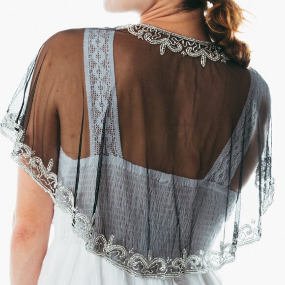 Beaded special occasion shrug  Black silver shiny evening capelet /Sequin Poncho - Picture 4 of 5